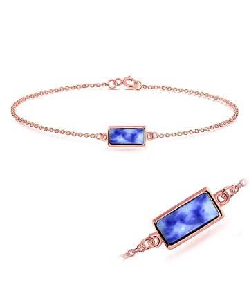 Rose Gold Plated Blue Point Stone Silver Bracelet BRS-427-RO-GP